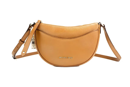 Sac à bandoulière demi-lune en cuir grainé Michael Kors Dover Small Luggage