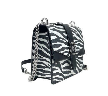 Michael Kors Greenwich Small Print Logo Crossbody Tote Chain Bag Black/White $498