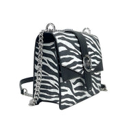 Michael Kors Greenwich Small Print Logo Crossbody Tote Chain Bag Black/White
