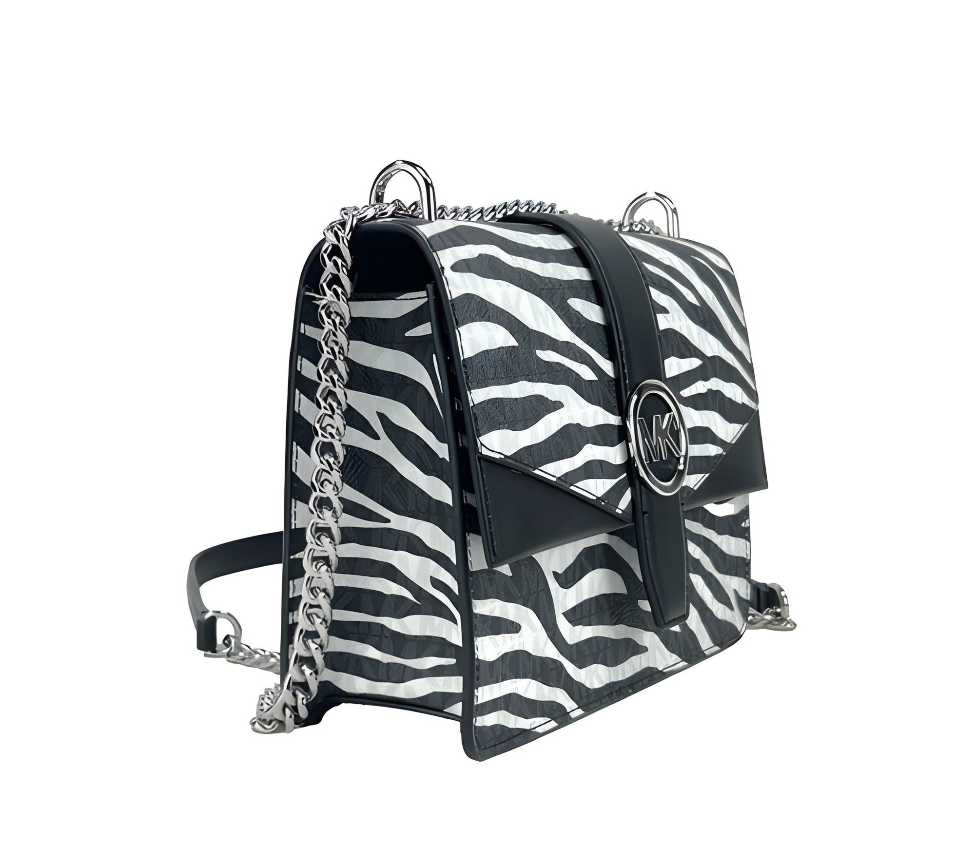 Michael Kors Greenwich Small Print Logo Crossbody Tote Chain Bag Black/White