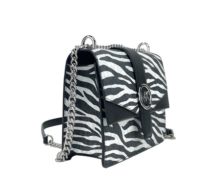 Michael Kors Greenwich Small Print Logo Crossbody Tote Chain Bag Black/White