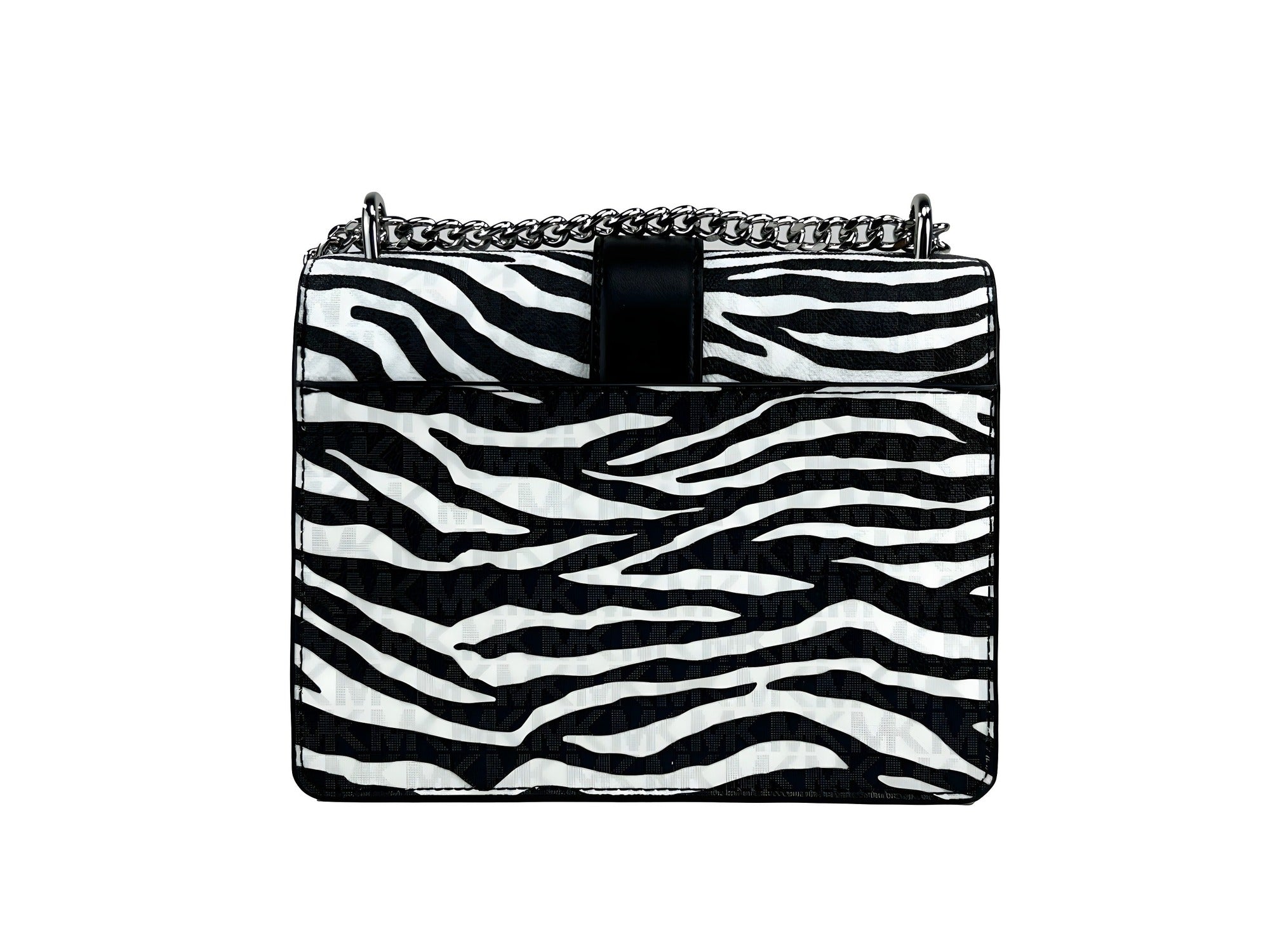Michael Kors Greenwich Small Print Logo Crossbody Tote Chain Bag Black/White