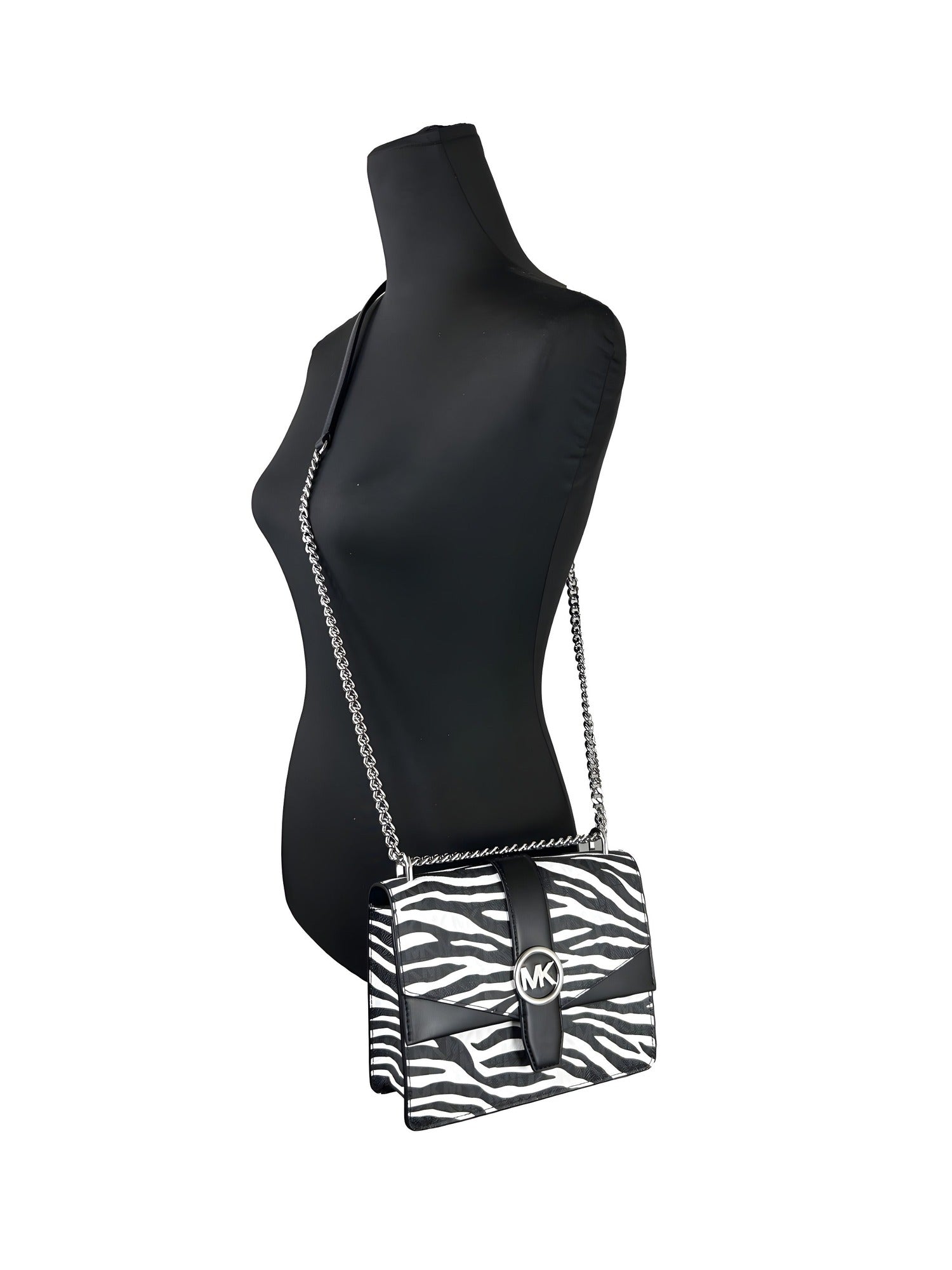Michael Kors Greenwich Small Print Logo Crossbody Tote Chain Bag Black/White