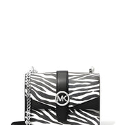 Michael Kors Greenwich Small Print Logo Crossbody Tote Chain Bag Black/White