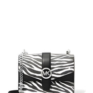 Michael Kors Greenwich Small Print Logo Crossbody Tote Chain Bag Black/White