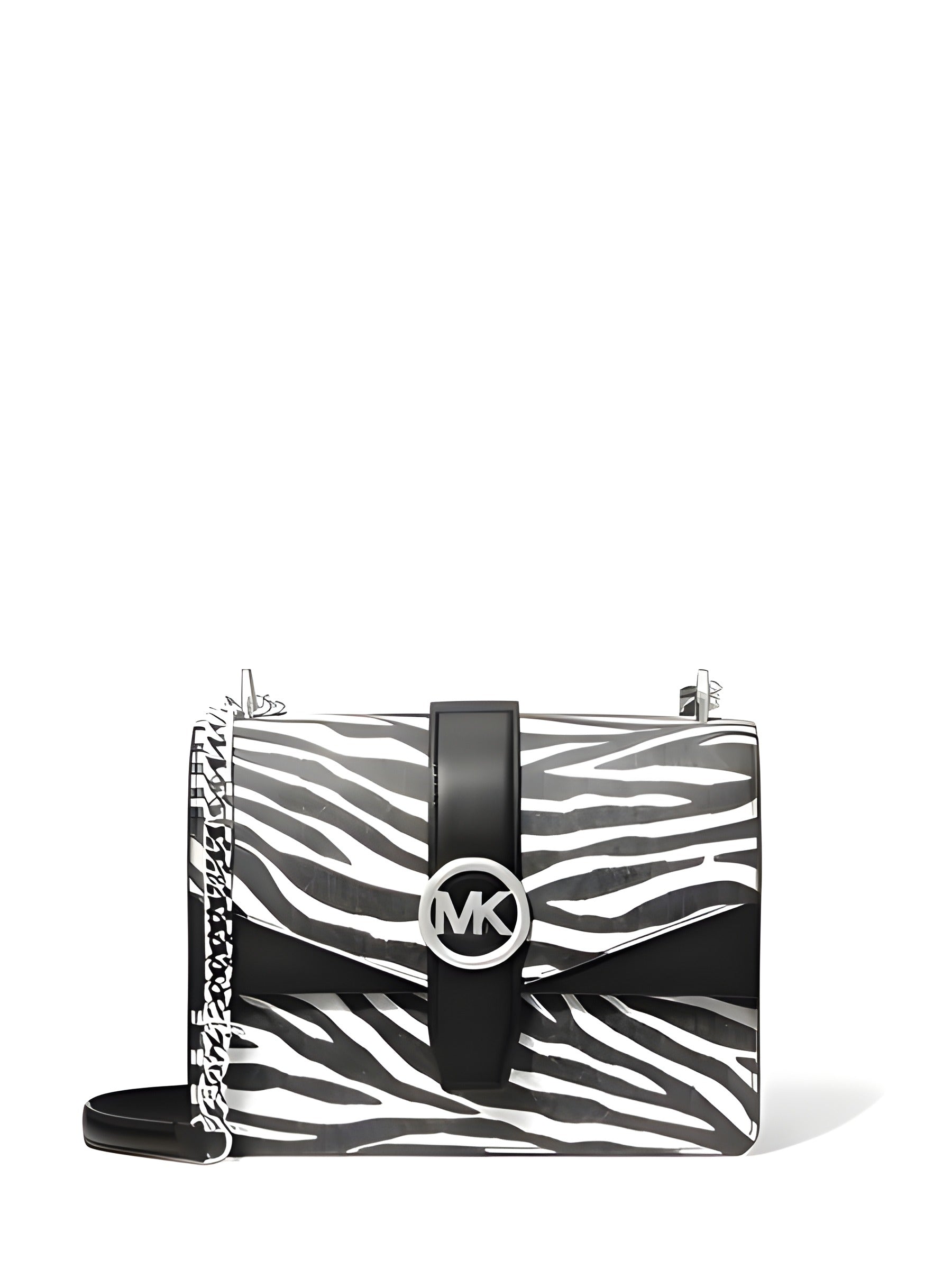 Michael Kors Greenwich Small Print Logo Crossbody Tote Chain Bag Black/White