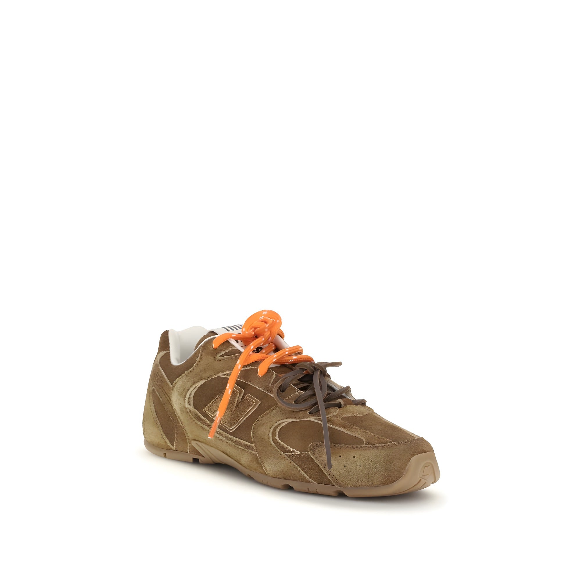 Miu Miu Brown Calf Leather Athletic Sneakers
