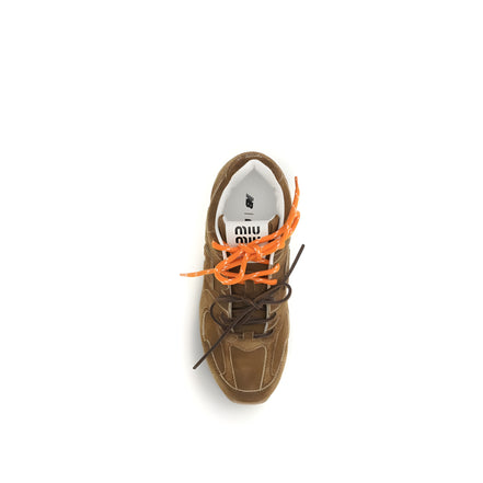 Miu Miu Brown Calf Leather Athletic Sneakers