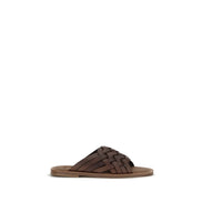 Miu Miu Brown Woven Calf Leather Flat Sandals