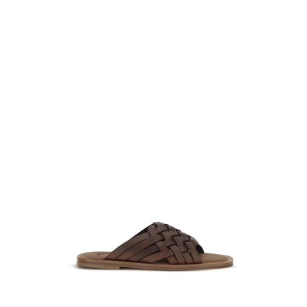 Miu Miu Brown Woven Calf Leather Flat Sandals