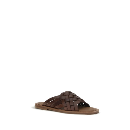Miu Miu Brown Woven Calf Leather Flat Sandals