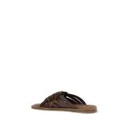 Miu Miu Brown Woven Calf Leather Flat Sandals