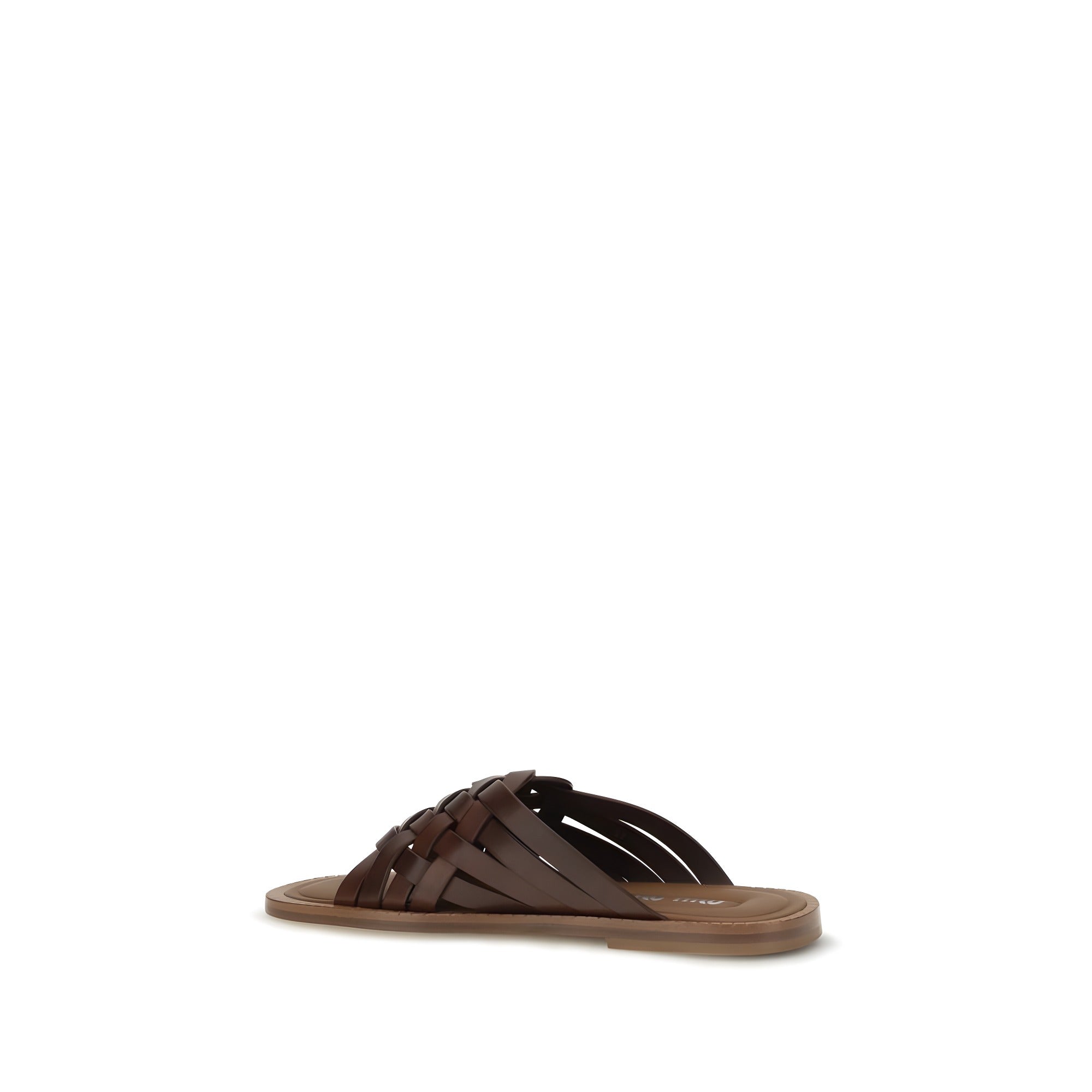 Miu Miu Brown Woven Calf Leather Flat Sandals