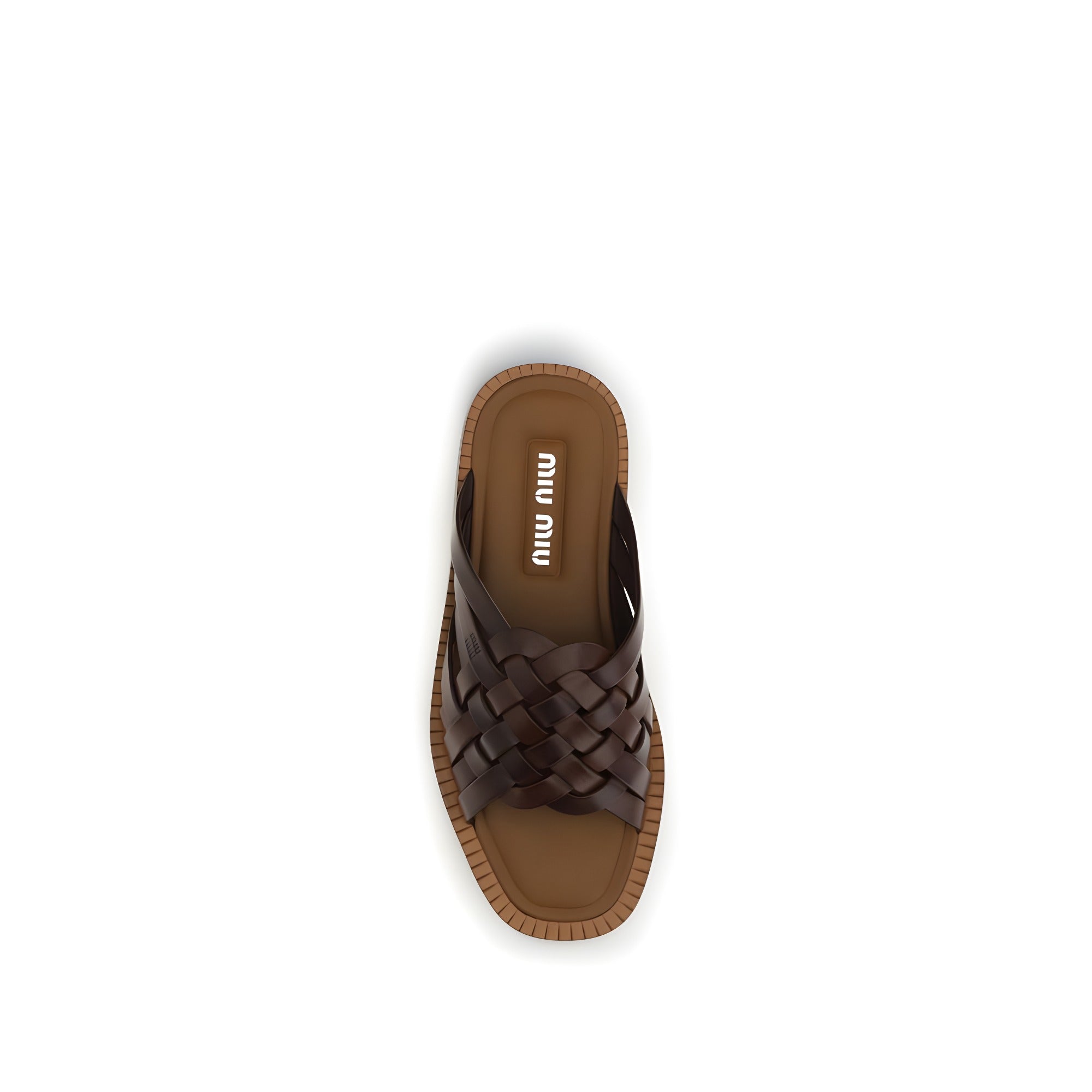Miu Miu Brown Woven Calf Leather Flat Sandals