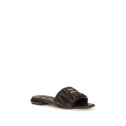 Miu Miu Brown Matelassé Lambskin Flat Sandals