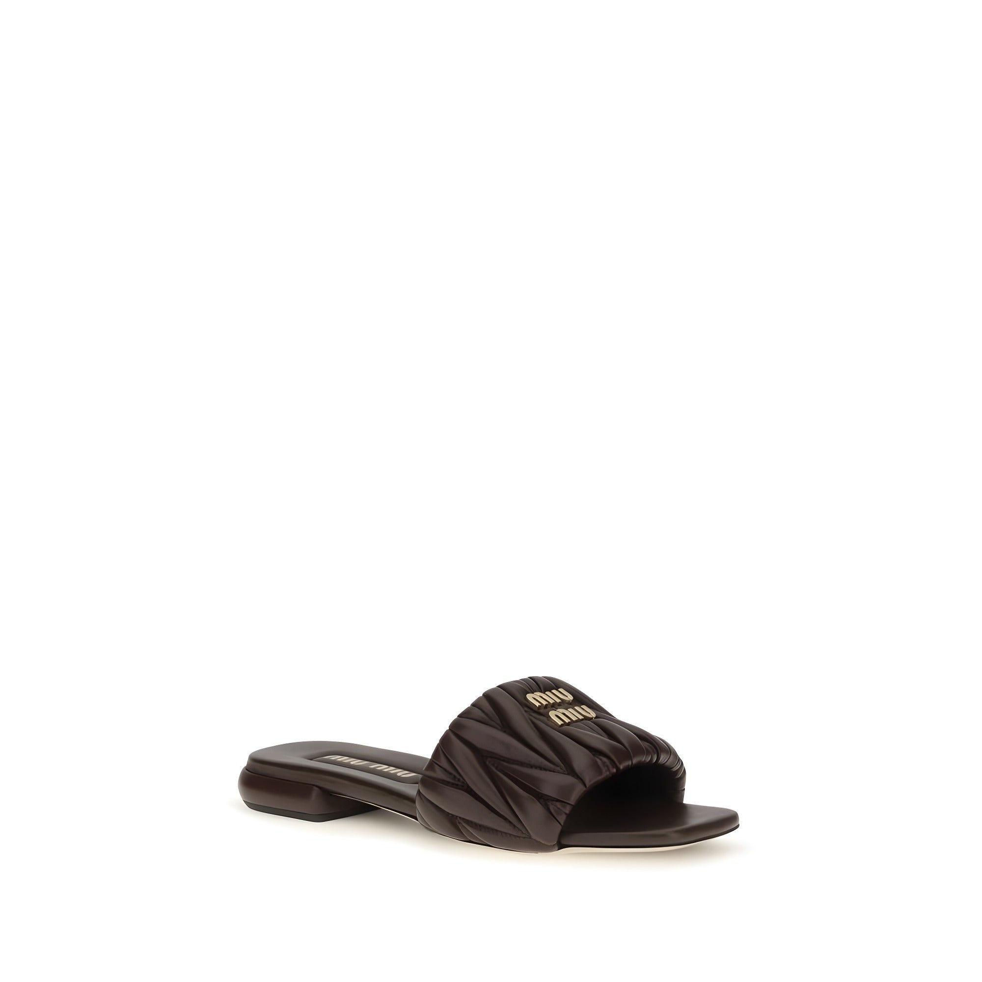 Miu Miu Brown Matelassé Lambskin Flat Sandals