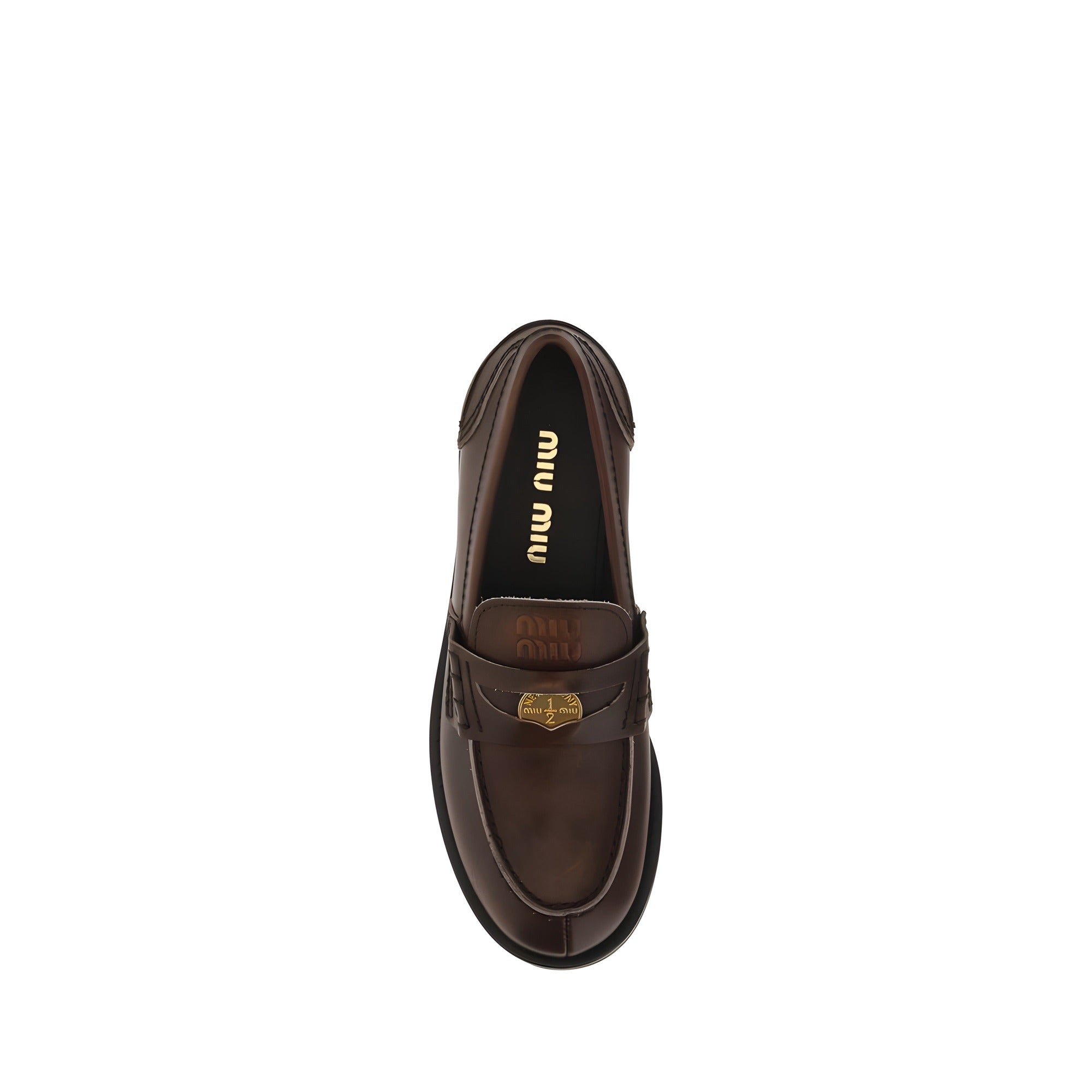 Miu Miu Brown Calf Leather Slip-On Loafers