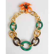 Collier Choker Fleur de Lis Tigrée Multicolore en Laiton Doré Dolce & Gabbana