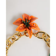 Collier Choker Fleur de Lis Tigrée Multicolore en Laiton Doré Dolce & Gabbana