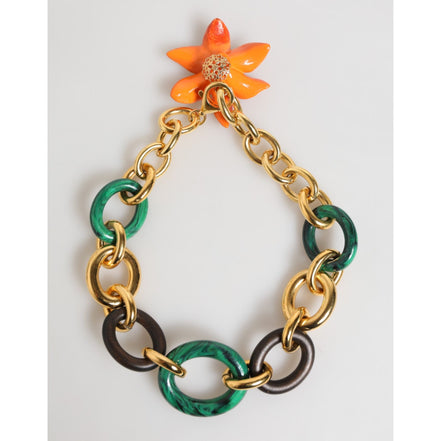 Collier Choker Fleur de Lis Tigrée Multicolore en Laiton Doré Dolce & Gabbana
