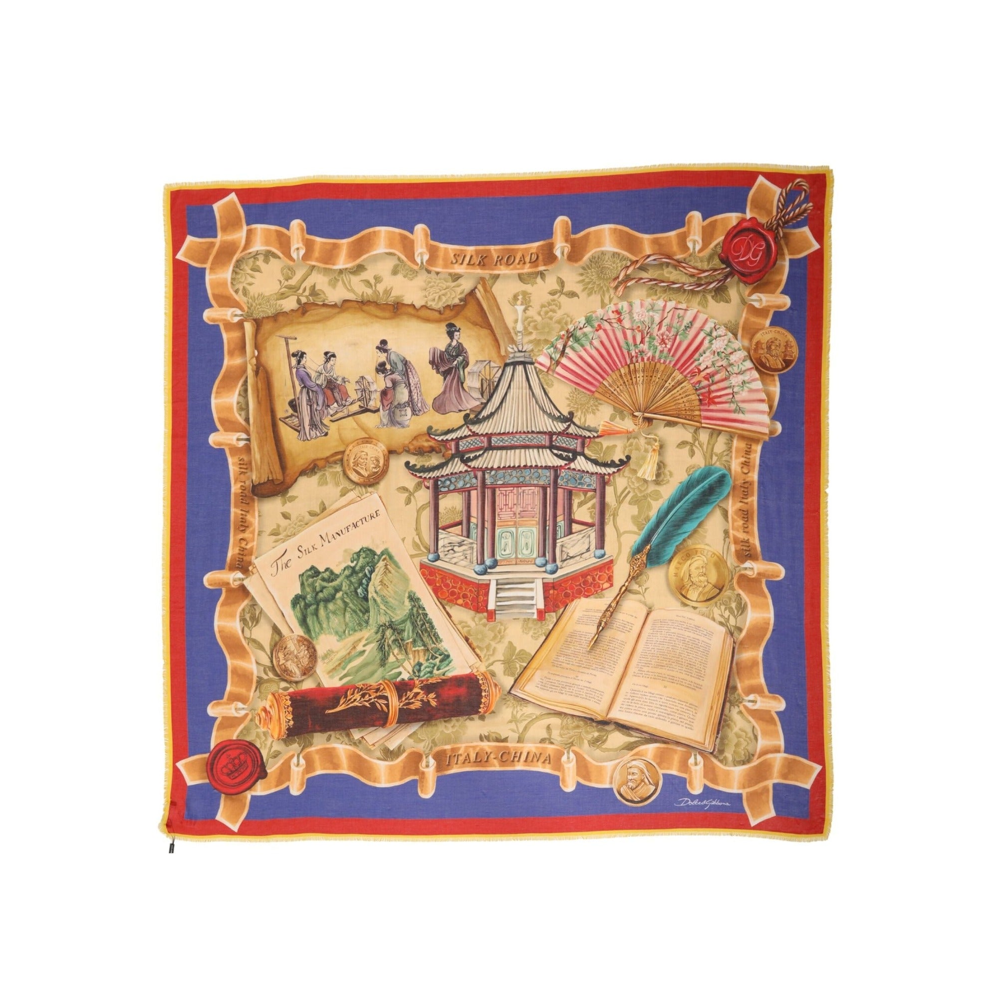 Dolce & Gabbana Multicolor Italy China Shawl Wrap 140cm x 130cm Scarf