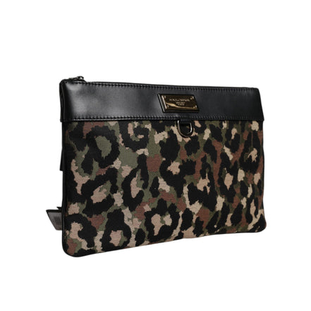 Sac pochette Dolce & Gabbana multicolore à motif léopard jacquard avec plaque logo