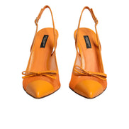 Dolce & Gabbana Orange Leather Mesh Slingback Heels
