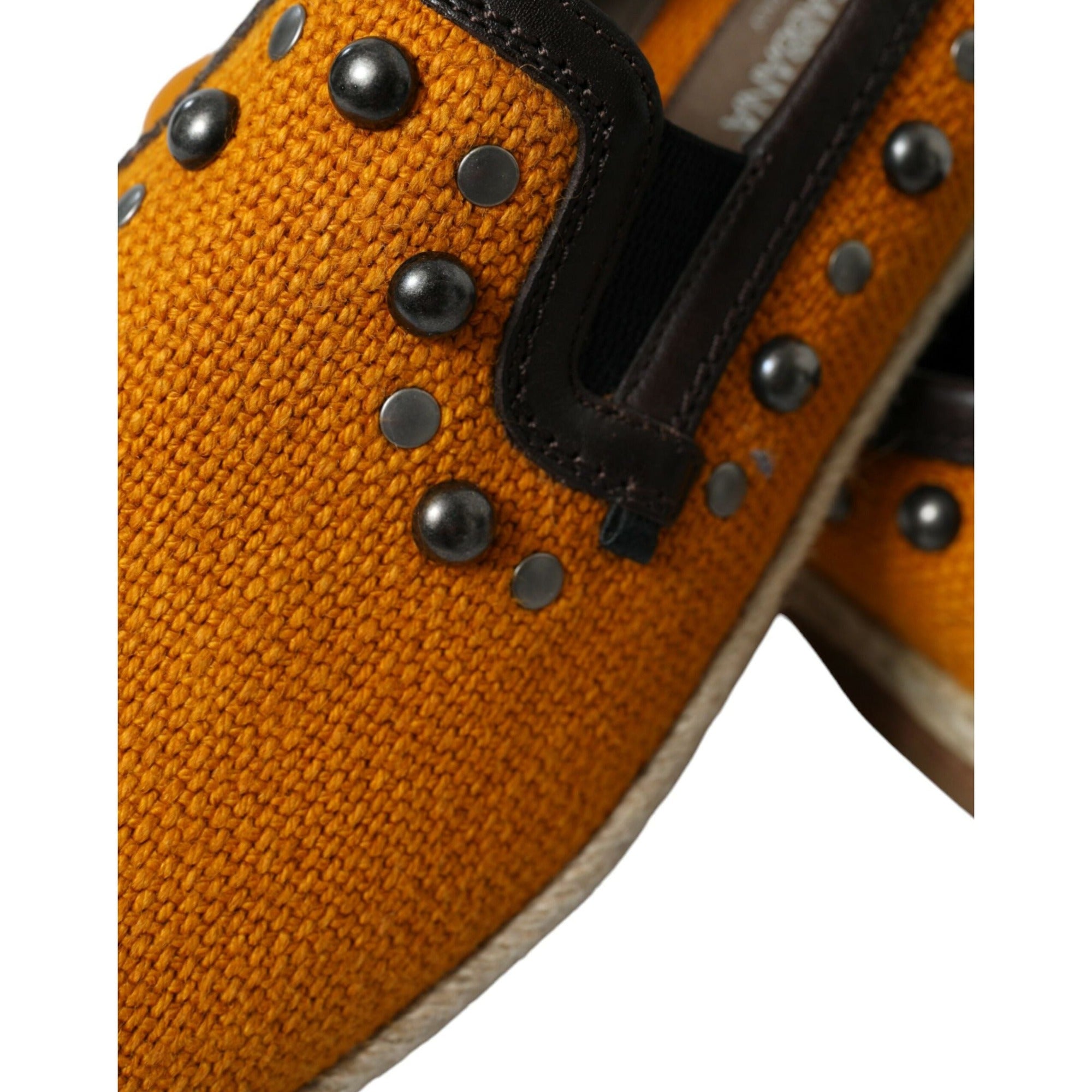 Chaussures Mocassins cloutés en lin et cuir orange Dolce & Gabbana
