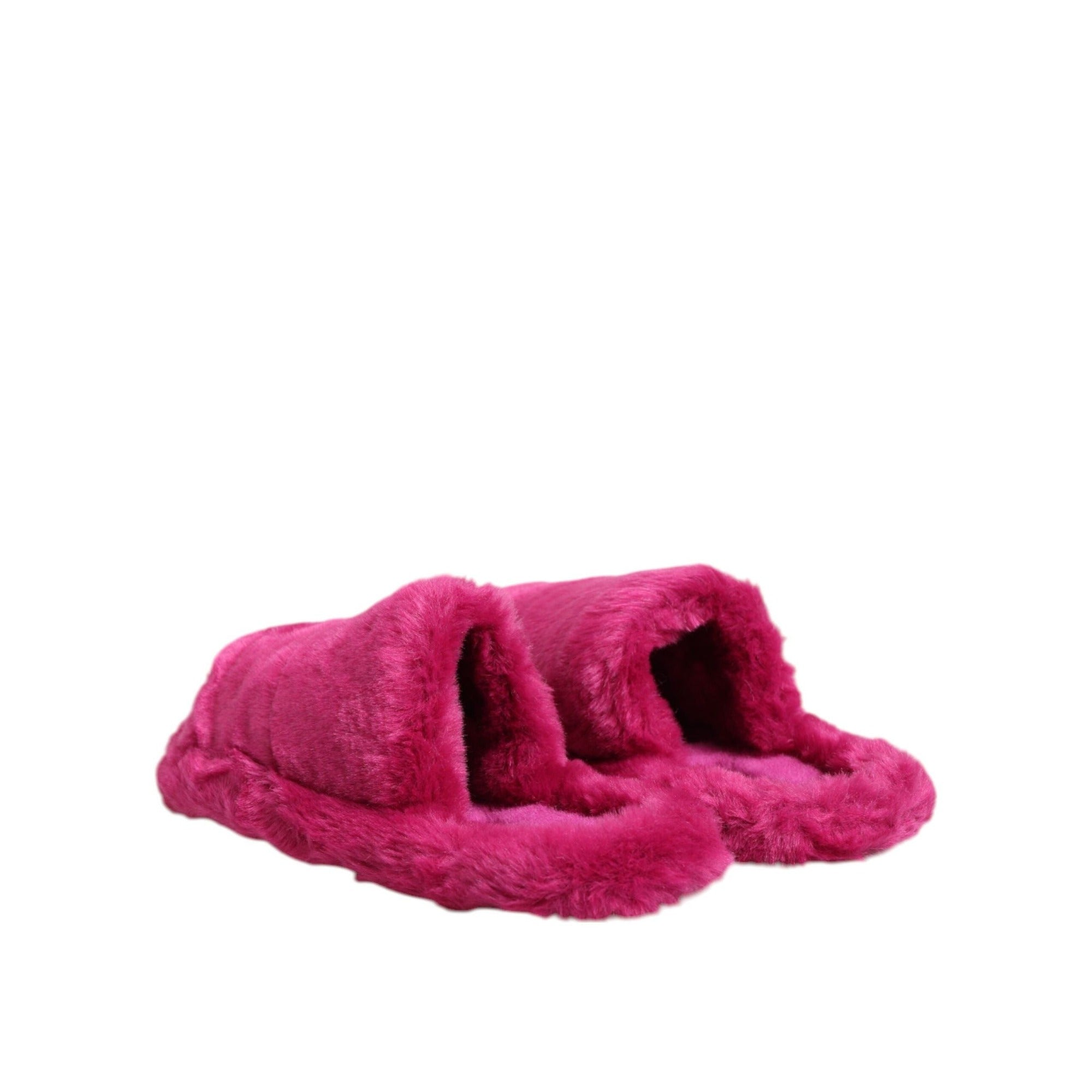 Dolce & Gabbana Pink Acrylic Faux Fur Flat Sandals