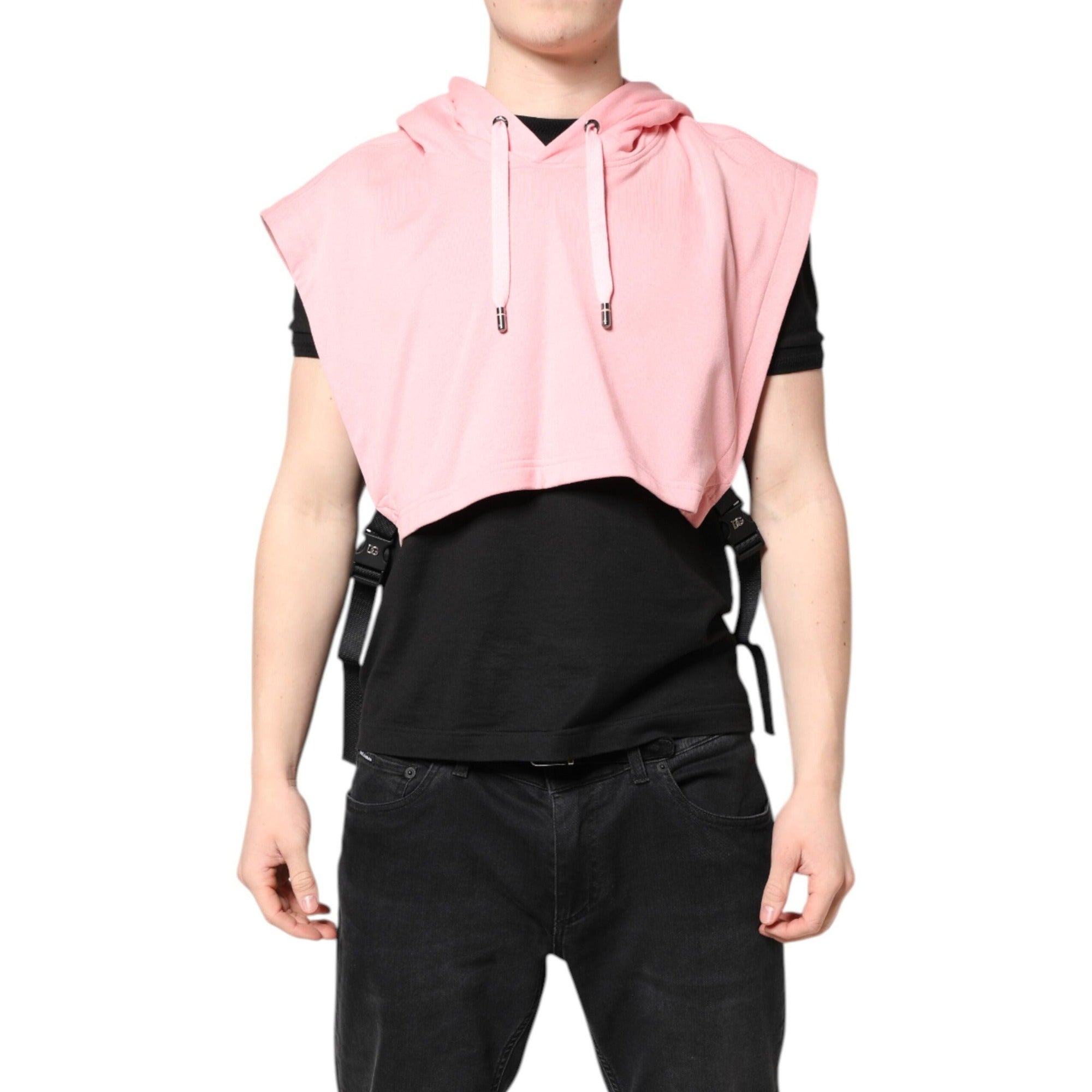 Dolce & Gabbana Pink Cotton Hooded Sportswear Vest Sweater