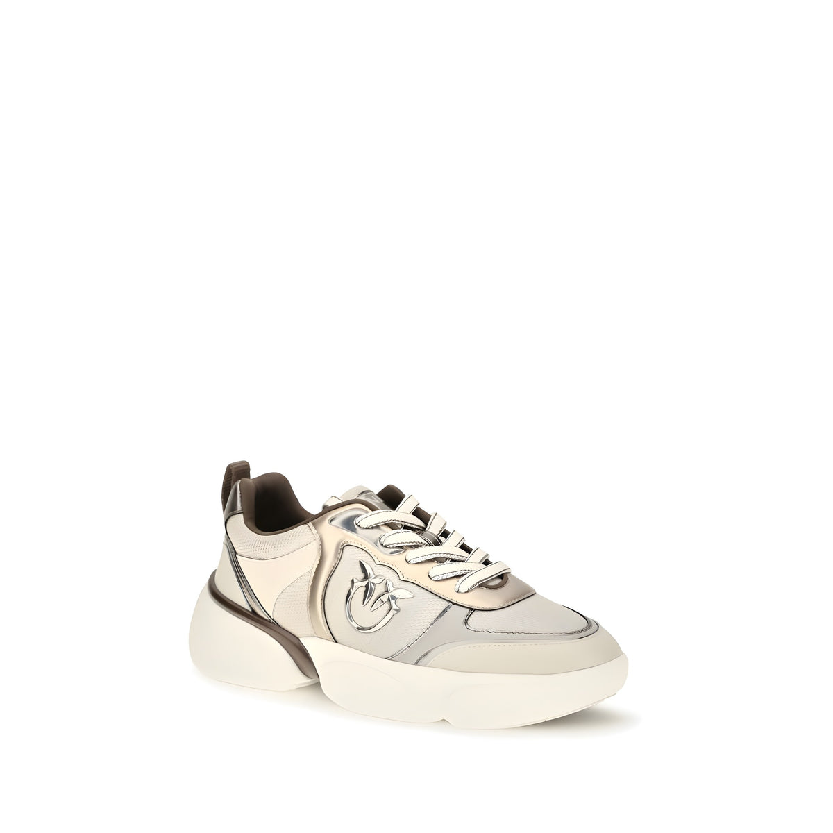 PINKO Beige Calf Leather Bos Taurus Chunky Sneakers