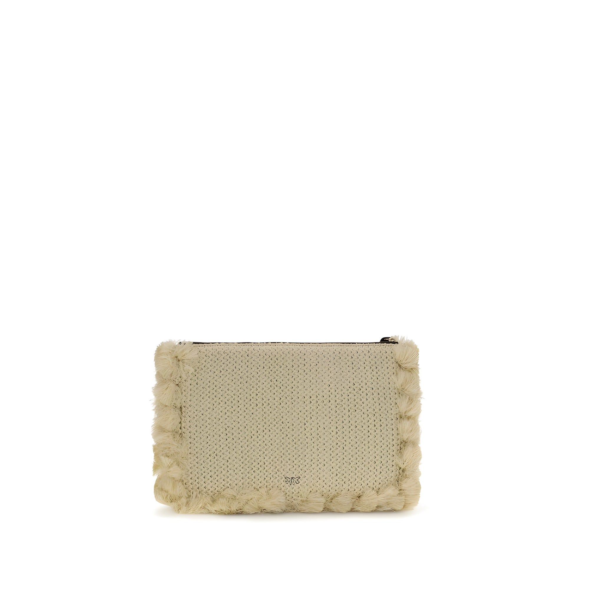 PINKO Beige Flat Handle Raffia Clutch