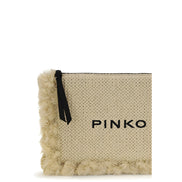 PINKO Beige Flat Handle Raffia Clutch