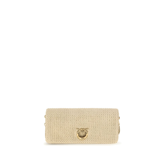 PINKO Beige Love Click Raffia Shoulder Bag