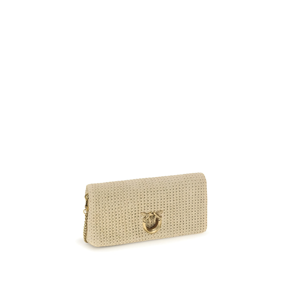 PINKO Beige Love Click Raffia Shoulder Bag