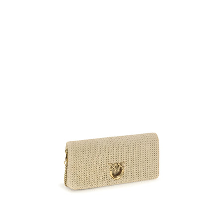PINKO Beige Love Click Raffia Shoulder Bag