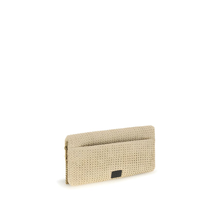 PINKO Beige Love Click Raffia Shoulder Bag