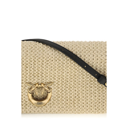 PINKO Beige Love Click Raffia Shoulder Bag
