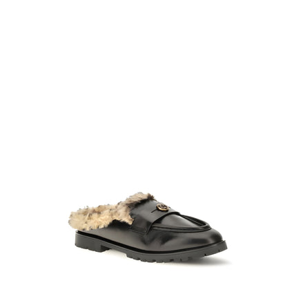 PINKO Black Calf Leather Bos Taurus Mules