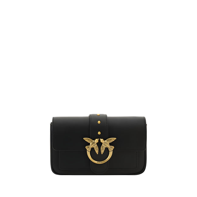 PINKO Black Calf Leather Shoulder Bag