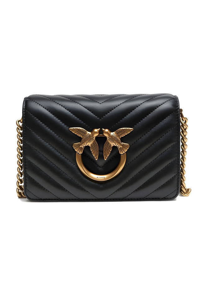 PINKO Black Love Click Mini Chevron Shoulder Bag
