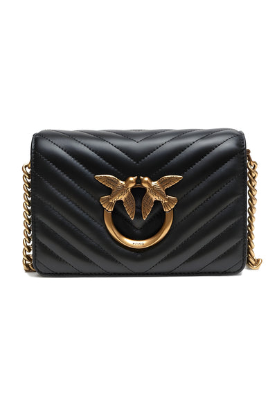 PINKO Black Love Click Mini Chevron Shoulder Bag