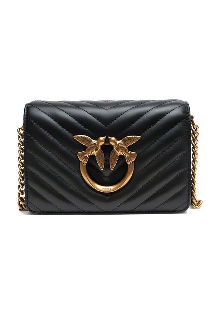 PINKO Black Love Click Mini Chevron Shoulder Bag