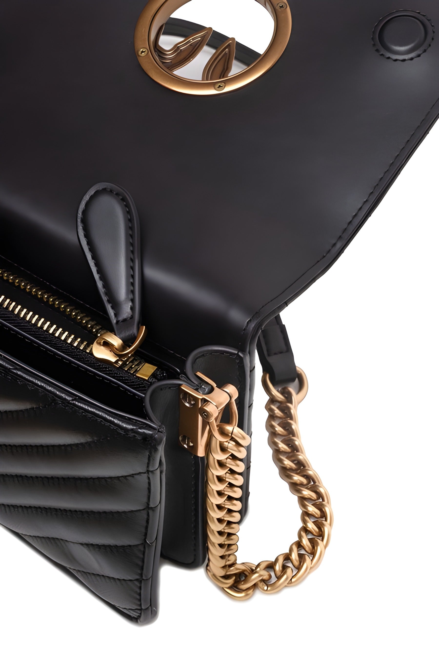 PINKO Black Love Click Mini Chevron Shoulder Bag