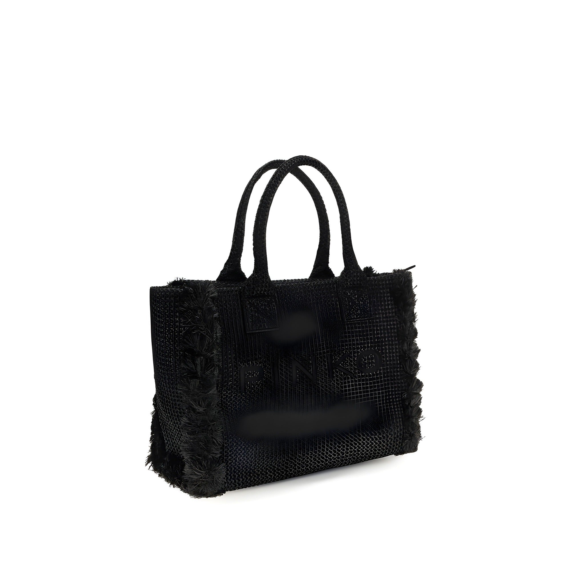 PINKO Black Beach Raffia Tote Bag