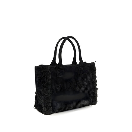 PINKO Black Beach Raffia Tote Bag
