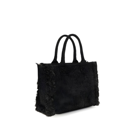PINKO Black Beach Raffia Tote Bag