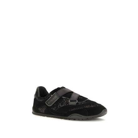 PINKO Black Suede Leather Athletic Sneakers