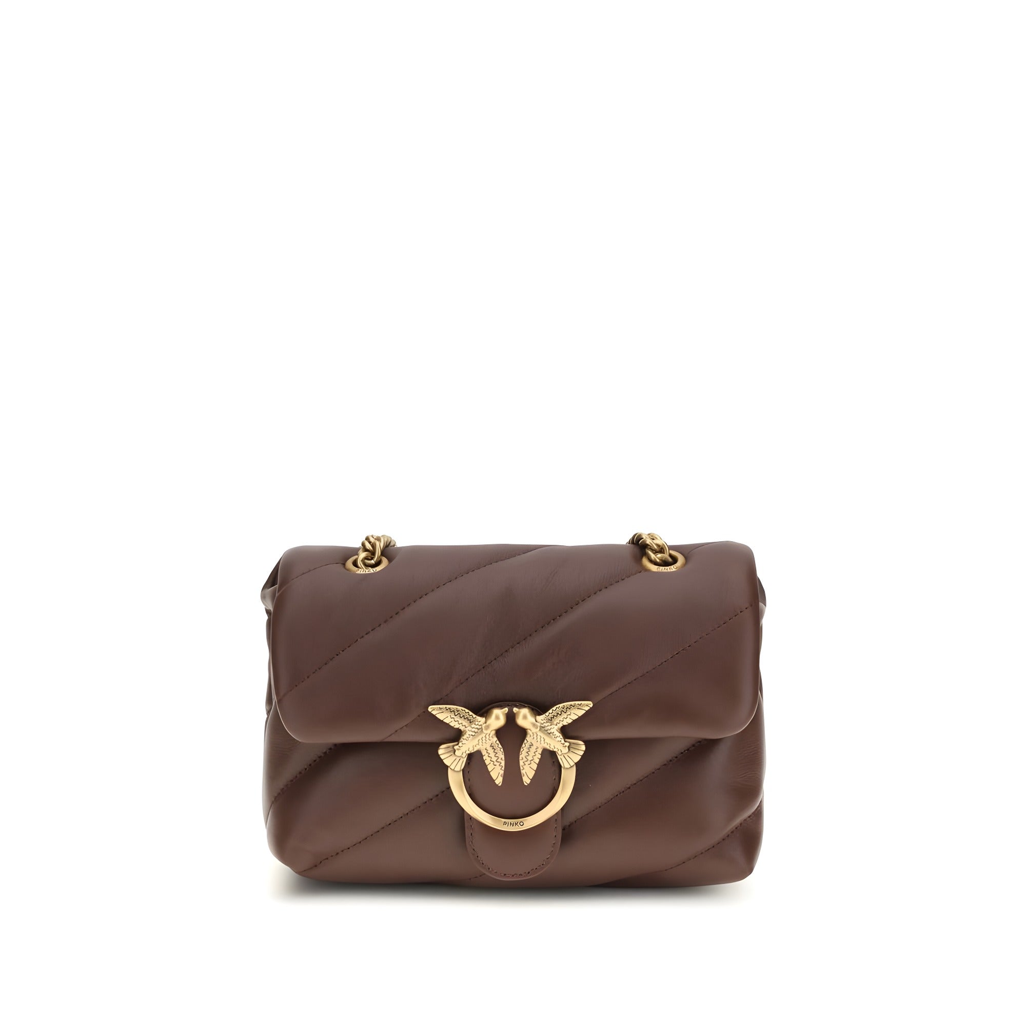 PINKO Brown Calf Leather Shoulder Bag