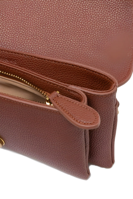 PINKO Brown Love Boucle Riga Mini Crossbody Bag